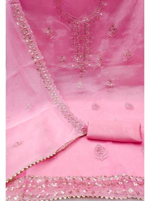 Embroidered unstitched dress material with sequin work and matching dupatta 2