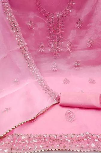 Embroidered unstitched dress material with sequin work and matching dupatta