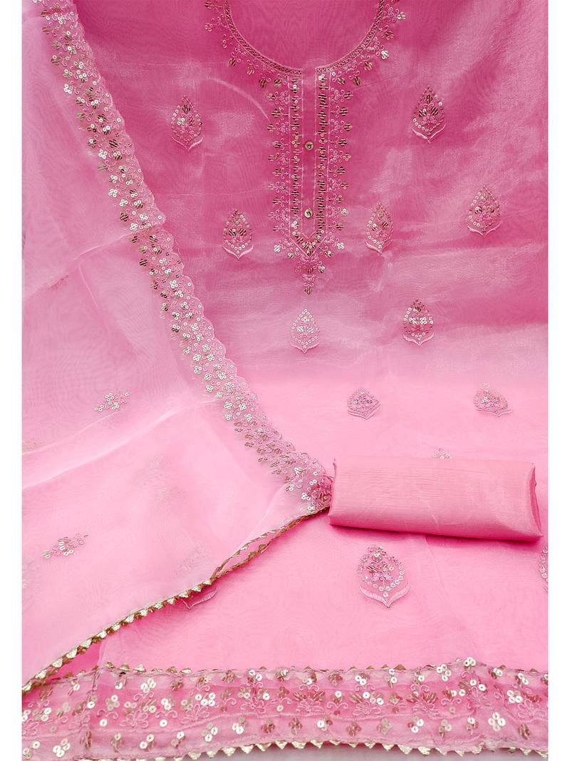 Embroidered unstitched dress material with sequin work and matching dupatta