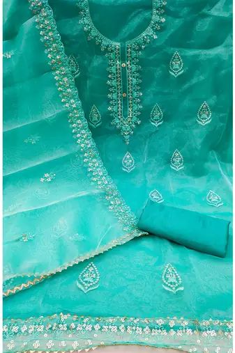 Embroidered unstitched dress material with sequin work and matching dupatta
