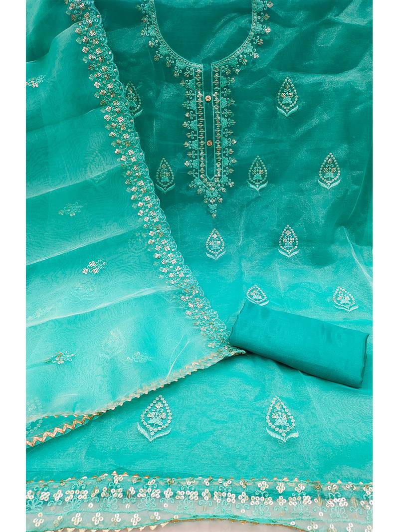 Embroidered unstitched dress material with sequin work and matching dupatta