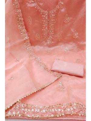 Embroidered unstitched dress material with sequin work and matching dupatta 2
