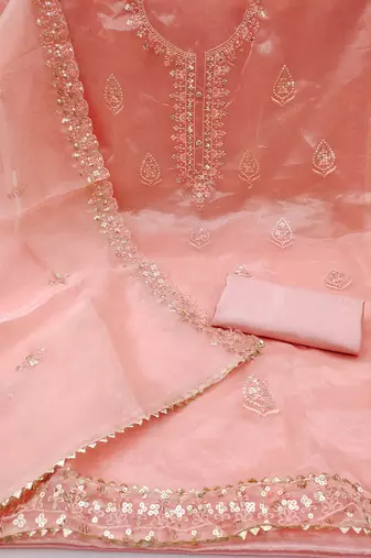 Embroidered unstitched dress material with sequin work and matching dupatta