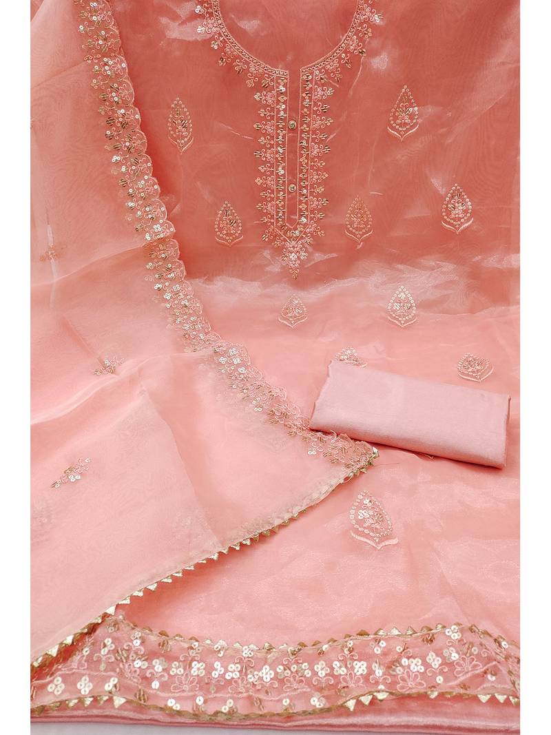 Embroidered unstitched dress material with sequin work and matching dupatta