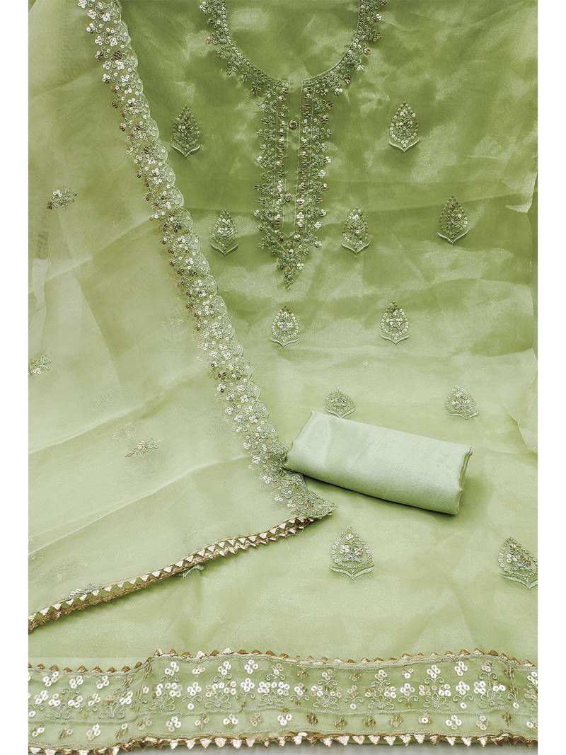 Embroidered unstitched dress material with sequin work and matching dupatta