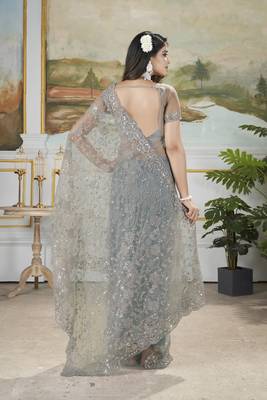 grey sequins and thread embroidered net saree 5