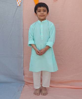 Powder blue cotton woven kurta pyjama 1