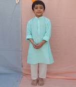 Powder blue cotton woven kurta pyjama