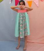 Blue cotton woven floral printed  dress