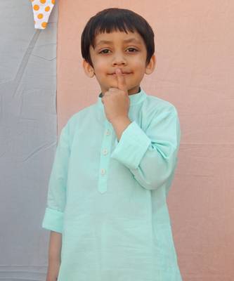 Powder blue cotton woven kurta pyjama 2