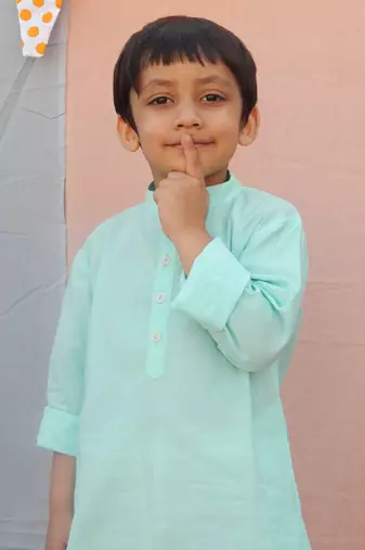 Powder blue cotton woven kurta pyjama