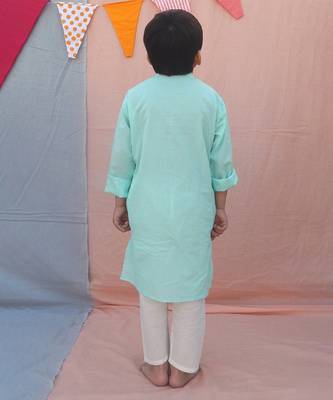 Powder blue cotton woven kurta pyjama 3