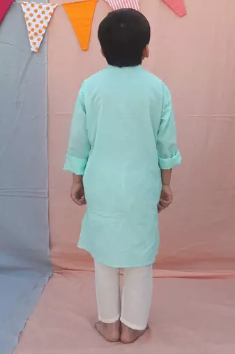 Powder blue cotton woven kurta pyjama