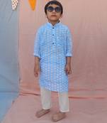 Powder blue cotton woven  kurta pyjama