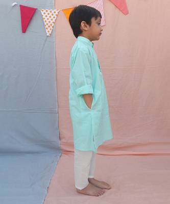 Powder blue cotton woven kurta pyjama 4