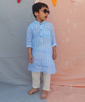 Powder blue cotton woven  kurta pyjama 2
