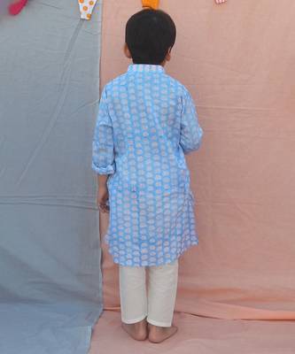 Powder blue cotton woven  kurta pyjama 3