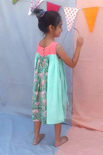 Blue cotton woven floral printed  dress