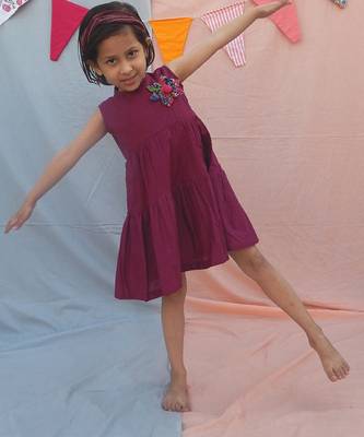 Purple solid cotton woven dress 1