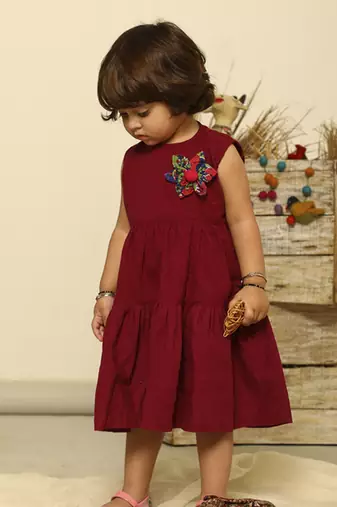 Purple solid cotton woven dress