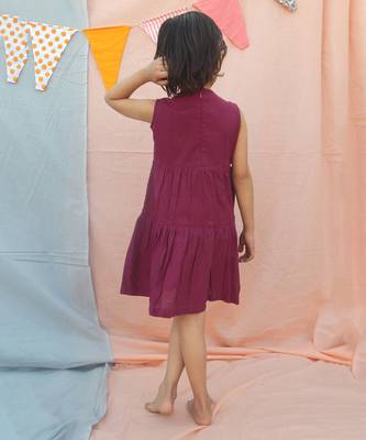 Purple solid cotton woven dress 3