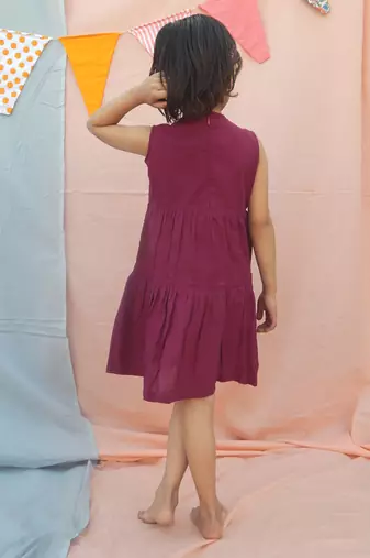 Purple solid cotton woven dress