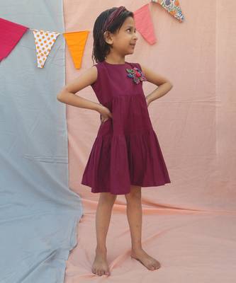 Purple solid cotton woven dress 4