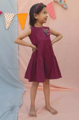 Purple solid cotton woven dress
