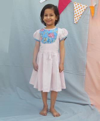 Pink solid cotton woven dress 1