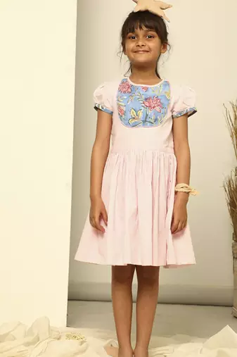 Pink solid cotton woven dress