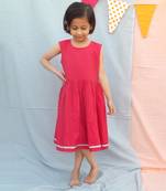 Hot pink solid cotton woven dress
