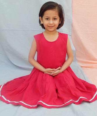 Hot pink solid cotton woven dress 2