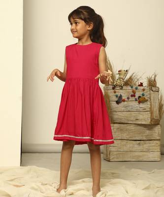 Hot pink solid cotton woven dress 3