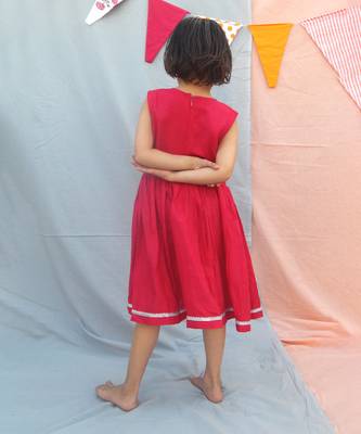 Hot pink solid cotton woven dress 4