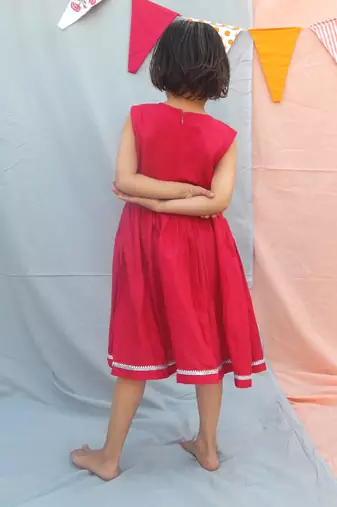 Hot pink solid cotton woven dress