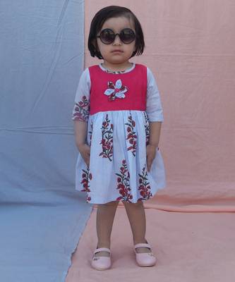 Powder blue floral printed cotton woven dress 1