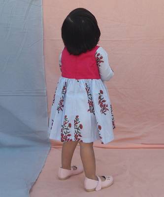 Powder blue floral printed cotton woven dress 2