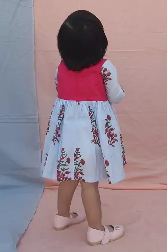 Powder blue floral printed cotton woven dress