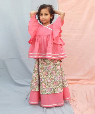 Pink cotton woven lehenga and top 1