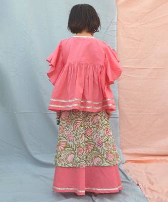 Pink cotton woven lehenga and top 2