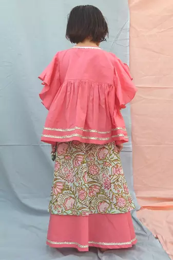 Pink cotton woven lehenga and top