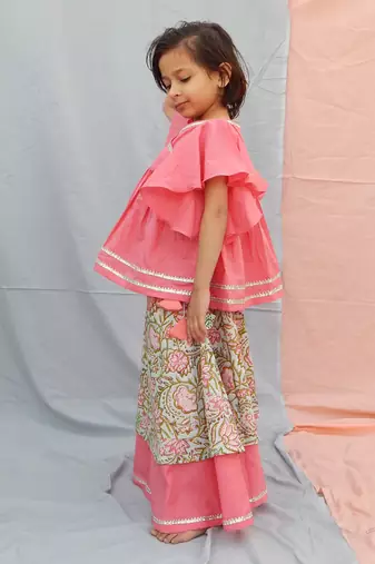 Pink cotton woven lehenga and top