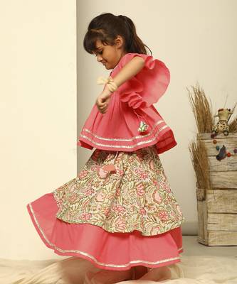 Pink cotton woven lehenga and top 4