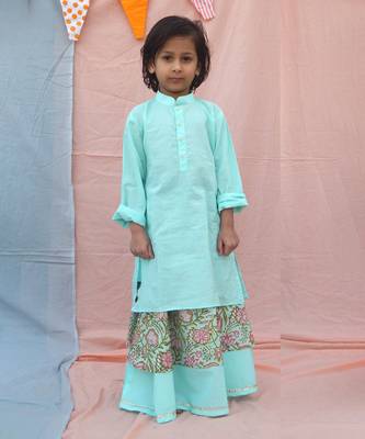 Blue cotton woven lehenga and kurta 1