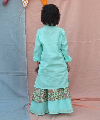 Blue cotton woven lehenga and kurta 2
