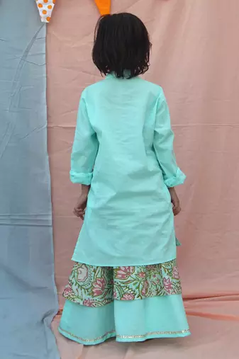 Blue cotton woven lehenga and kurta