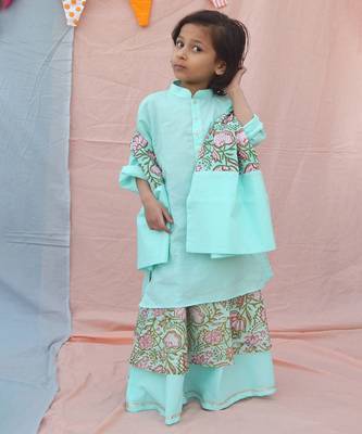 Blue cotton woven lehenga and kurta 3