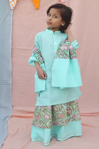 Blue cotton woven lehenga and kurta