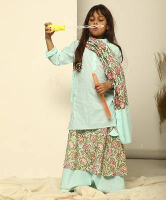 Blue cotton woven lehenga and kurta 4
