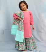 Pink cotton woven sharara with kurta and dupatta